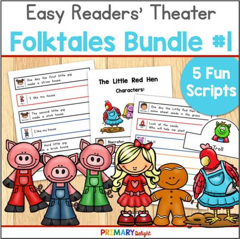 Readers' Theater Scripts | Easy Folktales Scripts for First Grade & Kindergarten Theater Script, Readers Theatre, Readers Theater Scripts, Partner Reading, Readers Theater, Fluency Practice, Little Red Hen, Shared Reading, Kindergarten Literacy