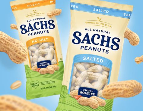 SACHS PEANUTS Sachs Peanuts offers a full line of natural and wholesome in-shell peanut products. Their proud tradition of farming, milling and roasting peanuts dates back more than a century. SixAbove worked with Sachs Peanuts, redesigning their branding and packaging… Peanut Packaging Design, Peanuts Packaging Design, Peanuts Packaging, Peanut Packaging, Packaging Design Pouch, Coconut Packaging, Dry Fruit Packaging, Cracker Packaging, Nuts Photography