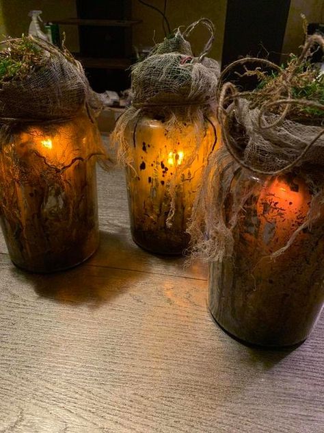 Witchy Swamp Lanterns | Halloween Forum Swamp Lanterns, Scary Halloween Decorations Outdoor Diy, Voodoo Halloween, Scary Halloween Decorations Outdoor, Scary Halloween Decorations Diy, Halloween Party Decor Diy, Swamp Witch, Halloween House Decoration, Halloween Props Diy