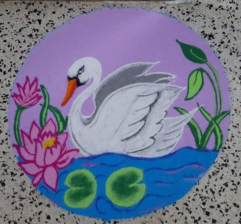 Swan Rangoli, Diwali Painting, 3d Rangoli, Rangoli Designs Easy, Very Easy Rangoli Designs, Rangoli Designs Simple Diwali, School Board Decoration, Terracotta Jewellery Designs, Bunny Images