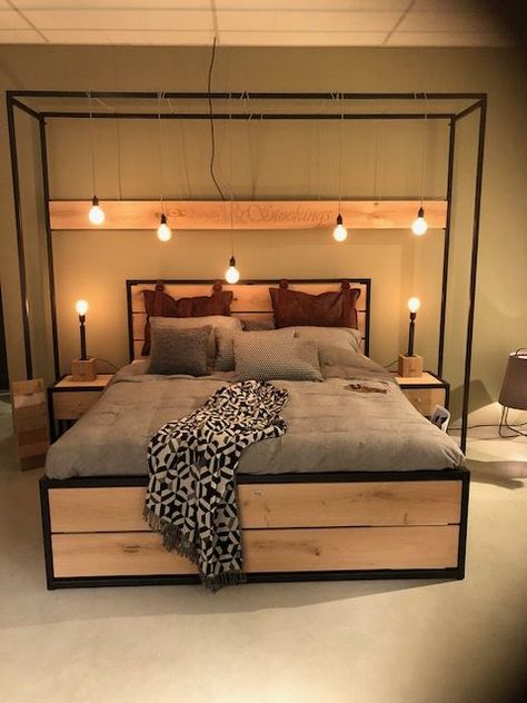 Steel Bed Design Ideas, Metal Bedroom Ideas, Steel Bed Frame Ideas, Steel Bed Design, Industrial Bed, Iron Furniture Design, Bed Design Ideas, Steel Bed Frame, Welded Furniture