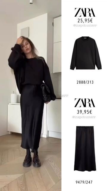 Zara Satin Skirt, Jumper Dress Outfit, Zara Looks, Rok Outfit, Outfit Zara, Zara Outfit, Aesthetic Style, Satin Skirt, Dark Fashion