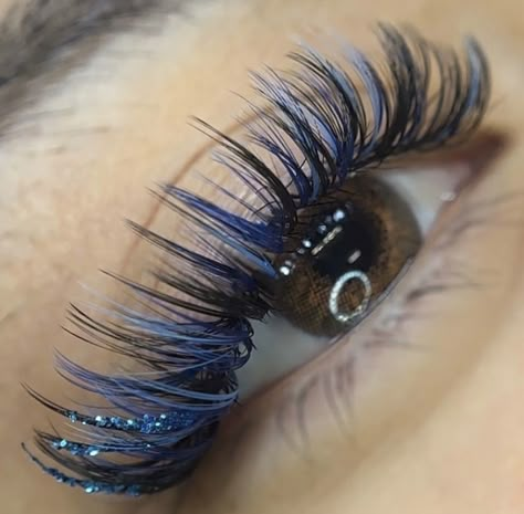 Light Blue Lash Extensions, Eyelash Extensions Colorful, Eyelash Color Extensions, Lash Extensions Color Eyelashes, Colorful Eyelash Extensions, Colour Lashes Extensions, Eyelash Extensions With Color, Blue Eyelash Extensions, Eyelash Extensions Pictures