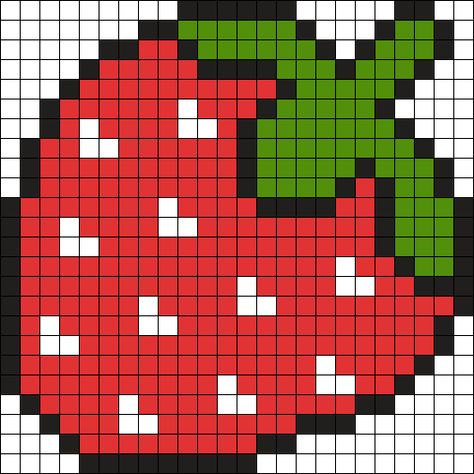 Pixel Strawberry Png, Tapestry Patterns Free, Pony Bead Strawberry, Alpha Patterns Strawberry, Strawberry Pixel Grid, Strawberry Grid Pattern, Strawberry Shortcake Perler Beads, Strawberry Shortcake Pixel Art, Strawberry Perler Bead Pattern