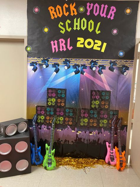 Rock And Roll Classroom Transformation, Rock Your School Day Themes, Rock And Roll School Theme, Rock Your School Day Ideas, Rock And Roll Classroom, School Of Rock Musical, Cheer Banners, Rock Your School, High School Posters