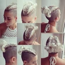 Platinum Braids, Undercut For Women, Hair Ideas For Women, Undercut Hair, Braids With Shaved Sides, Shaved Hair Cuts, Short Shaved Hairstyles, Half Shaved Hair, Funky Short Hair