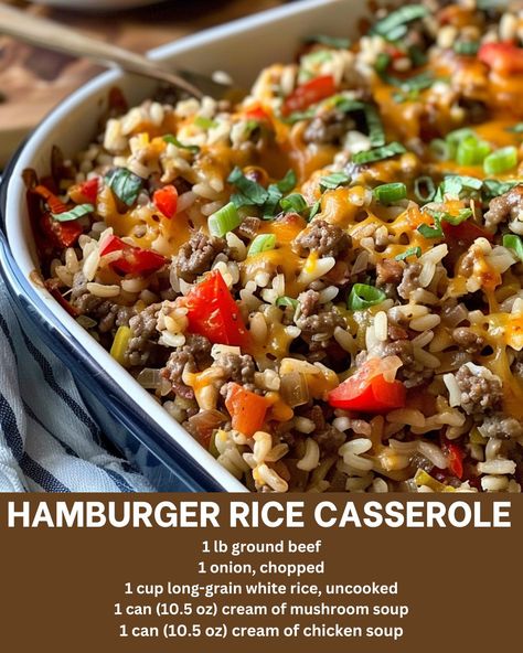 222 Hamburger And Rice Recipes, Best Hamburger Casserole Recipes, Hamburger Rice Casserole, Hamburger Rice, Hamburger Casseroles Recipes, Ground Beef Rice, Meat Casserole, Rice Casserole Recipes, Easy Hamburger