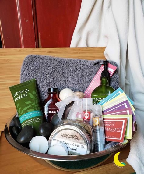 Spa Date Night and Massage Kit for an Awesome At Home Date | While He Was Napping Spa Date Night, Date Night Basket, Spa Date, Diy Spa Kit, Massage Kit, Massage Place, Date Night Gifts, Romantic Date Night Ideas, At Home Date