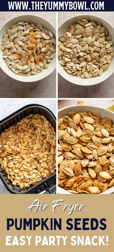 Whip up a batch of savory pumpkin seeds in the air fryer for a quick snack! These crispy treats are packed with flavor and nutrients. #AirFryerRecipes #PumpkinSeeds #SavorySnacks #EasyCooking #HealthySnackIdeas Cook Pumpkin Seeds, Air Fryer Pumpkin Seeds, Savory Pumpkin Seeds, Air Fryer Pumpkin, Cook Pumpkin, Savory Pumpkin, Party Snacks Easy, Holiday Appetizers Easy, Holiday Appetizers Recipes