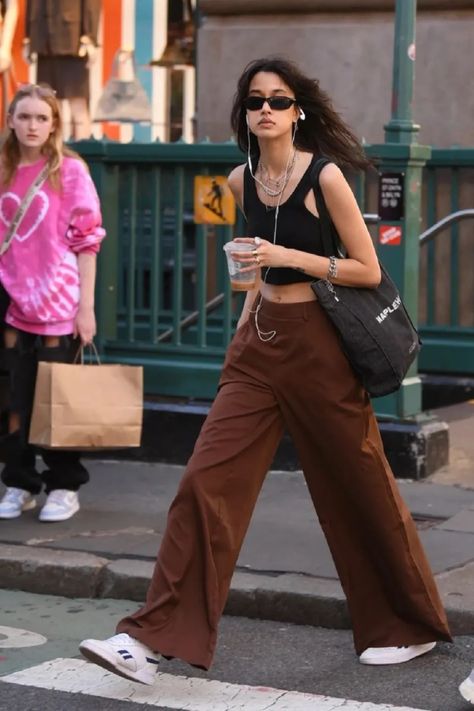 Be true to yourself and let your spirit wander freely. Blue Tank Top Outfit, Brand Display, Black Cropped Tank Top, Brown Pants Outfit, Ear Phones, Loose Pants Outfit, Brown Dress Pants, Black Cropped Tank, Black Crop Top Tank