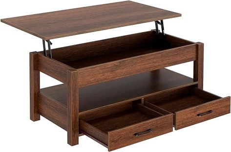 Amazon.com: Rolanstar Coffee Table, Lift Top Coffee Table with Drawers and Hidden Compartment, Retro Central Table with Wooden Lift Tabletop, for Living Room,Espresso : Home & Kitchen Skjulte Rum, Coffee Table Lift Top, Industrial Style Coffee Table, Central Table, Lift Coffee Table, Flip Top Table, Table With Drawers, Coffee Table With Drawers, Hidden Compartments