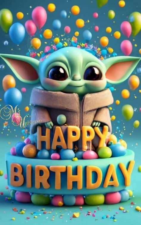 Yoda Happy Birthday, Baby Yoda Birthday, Star Wars Happy Birthday, Yoda Birthday, Baby Yoda Christmas, Happy Birthday Flower Cake, Happy Birthday Disney, Happy Birthday Animals, Yoda Christmas