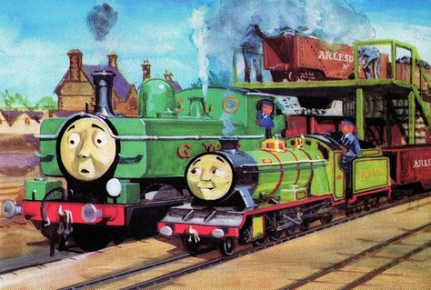 Rex - In The Railway Series - You can see in this picture the scale between the standard gage engines and the small railway engines. Steam Trains Uk, Steam Art, Steam Railway, Friends Tv Series, Map Pictures, Model Railways, Steam Engines, Thomas The Tank, Thomas The Tank Engine