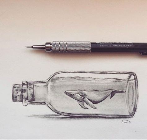 Whale In A Bottle, Whale Drawing, Bottle Drawing, Easy Drawings For Beginners, Desenho Tattoo, Pencil Art Drawings, Art Drawings Sketches Creative, Pen Art, Art Drawings Sketches Simple