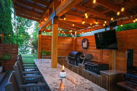 Outdoor Bar Shack, Diy Bbq Shack Backyard, Cook Shack Outdoor Kitchens, Shed Into House, Bbq Cook Shack, Grill Gazebo With Bar, Grill Shelter, Covered Pergola Patio, Backyard Builds