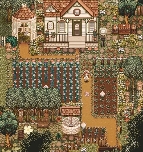 Stardew Farms, Minecraft Town, Stardew Valley Layout, Stardew Valley Tips, Stardew Valley Farms, Base Building, Farm Layout, Farm Games, Farm Design