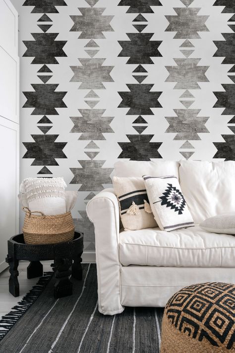 How To Make Aztec Wall Art, Aztec Peel And Stick Wallpaper, Southwestern Peel And Stick Wallpaper, Aztec Wall Paint, Western Wallpaper Bedroom, Aztec Painted Wall, Diy Western Accent Wall, Down Home Deboers, Southwestern Accent Wall