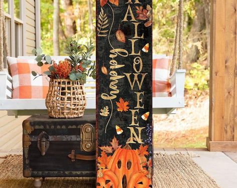 Halloween Sign Welcome Witches 4ft Porch Decor Direct Print All Wood Approx 9 X 48 Inches Whimsical Witch Fall Decor - Etsy Door Leaners, Gnome Signs, Halloween Constumes, Front Porch Halloween, Rustic Farmhouse Entryway, Halloween Plaque, Porch Halloween, Harvest Crafts, Halloween Porch Sign