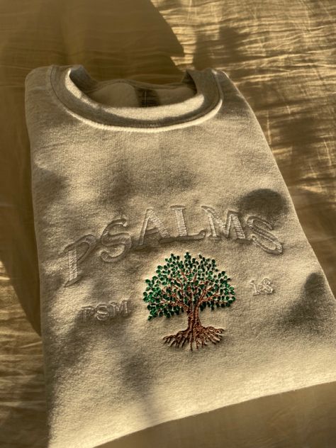 Aesthetic Christian Sweatshirts, Christian Embroidery Sweatshirt, Christian Clothing Ideas, Embroidery Designs Crewneck, Machine Embroidered Sweatshirt Ideas, Christian Apparel Aesthetic, Cute Christian Clothes, Christian Embroidered Sweatshirt, Christian Embroidery Designs