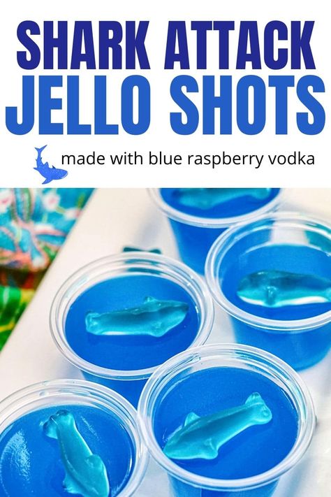 Shark Attack Jello Shots are a blue coconut jello and blue raspberry vodka that brings a blue jello shot. Fun, and a great shark week treat. This shark attack recipe is fun and great for adults. #sharkweek #shark #blue #jelloshot #vodka #adult #summer #party #easy #sonicbluecoconut Summer Jello Shots Vodka, Jelloshots Recipes Vodka, Summer Jello Shots Recipes, Lavender Lemonade Jello Shots, Blue Raspberry Recipes, Jello Shots Blue Raspberry, Blue Jello Shots Vodka, Shark Jello Shots, Fun Jello Shot Recipes