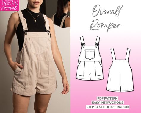 Nonbinary Sewing Pattern, Romper Sewing Pattern Women's, Overall Shorts Pattern, Cottagecore Sewing Pattern, Sewing Overalls, Women Romper Pattern, Overalls Diy, Overall Sewing Pattern, Clothes Patterns Sewing