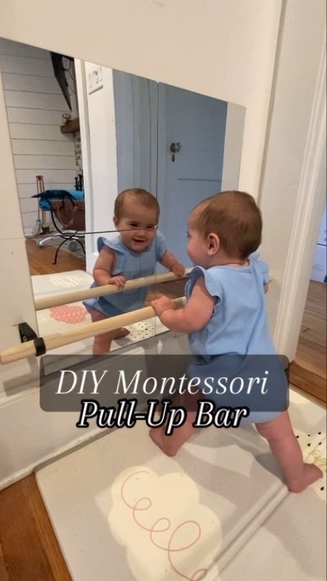 DIY Montessori Pull-Up Bar #montessori #montessoriathome #montessoribaby #diy #babiesofinstagram #8monthsold #newmom #momtobe | Instagram Montessori Pull Up Bar, Montessori Mirror, Diy Pull Up Bar, Toddler Hacks, Montessori Bedroom, Diy Montessori, Montessori Diy, Baby Toys Diy, Bar Mirror