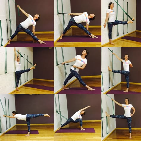 Wall Yoga Poses, Yoga Rope Wall, Bks Iyengar Yoga, Iyengar Yoga Poses, Gym Tools, Yoga With Props, Yoga Posters, Yoga Rope, Hata Yoga