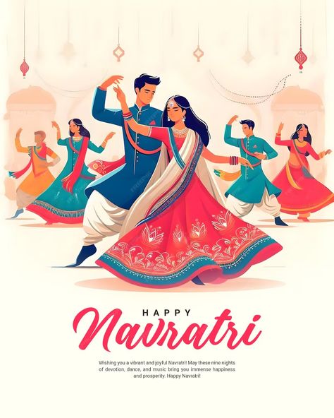 Happy Navratri and Shubh Navratri with Garba Couple celebration social media post template | Premium AI-generated PSD Garba Couple, Navratri Garba, Social Media Post Template, Happy Wishes, Happy Navratri, Durga Maa, Work Ideas, Post Templates, Media Post