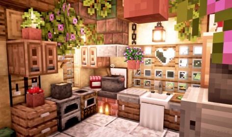 Cottage In The Mountains, Minecraft Rooms, Minecraft Decoration, Playing Minecraft, Rumah Minecraft Sederhana, Minecraft Interior, Minecraft Kitchen Ideas, Minecraft Interior Design, Bangunan Minecraft