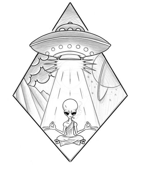 Ufo Tattoo, Art Flash, Alien Drawings, Trippy Drawings, Tattoo Outline Drawing, Tattoo Zeichnungen, Alien Tattoo, Spooky Tattoos, Tattoo Stencil Outline