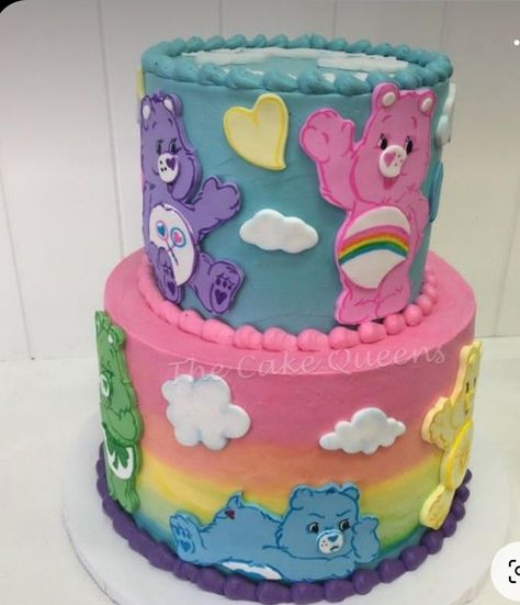 Care Bears Treat Table, Care Bear Birthday Cakes, Care Bear Birthday Cake Ideas, Carebear Cake Ideas, Care Bears 2nd Birthday Party, Carebear Themed Birthday Party, Care Bears Balloon Decorations, Care Bears Cupcakes, Care Bear 2nd Birthday Party