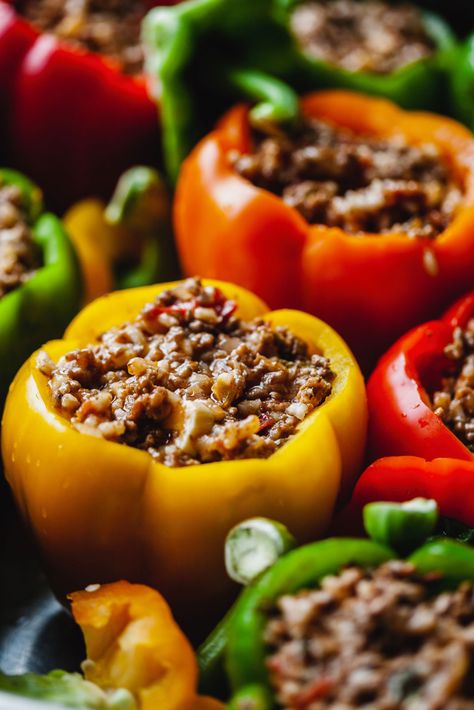 Greek Stuffed Peppers (Yemista) | Olive & Mango Greek Cuisine Recipes, Greek Entrees, Greek Peppers, Greek Stuffed Peppers, Capsicum Recipes, Stuffed Peppers Beef, Greek Recipe, Greek Foods, Greek Dinners