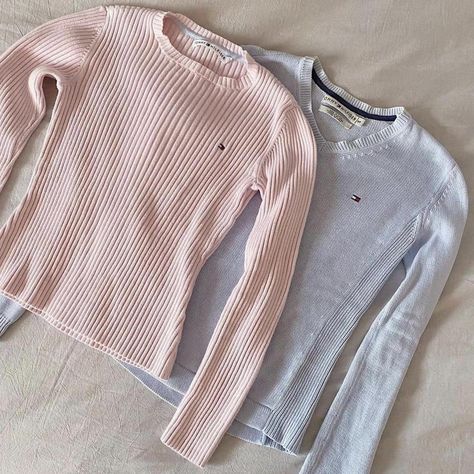 ˚✧₊⁎ Vintage Tommy Sweaters ☆bundle of two early... - Depop Tommy Sweater, Pastel Blue Color, Knit Sweaters, Blue Colour, Pastel Blue, My Wardrobe, Pastel Pink, Cable Knit, Knitted Sweaters