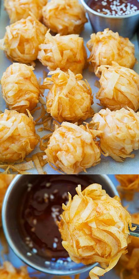 Fried Shrimp Balls, Chinese Appetizers, Shrimp Balls, Dim Sum Recipes, Bar Snacks, Chinese Recipe, Seafood Recipe, Global Food, Restaurant Dishes