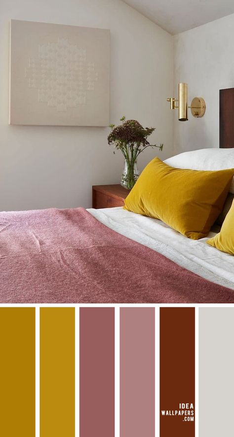 Mustard Yellow And Mauve Bedroom, Mustard And Burgundy Living Room, Mauve And Mustard Bedroom, Burgundy Mustard Color Schemes, Mauve And Yellow Color Palette, Yellow Bedroom Palette, Mauve And Yellow Bedroom, Mauve Mustard Color Palette, Mauve Yellow Color Palette