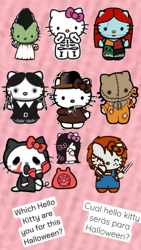 #hellokitty #halloween #cute #horror #costumes Hello Kitty As Horror Movies, Hello Kitty Horror Characters, Horror Hello Kitty, Hello Kitty Horror, Horror Cute, Horror Costumes, Hello Kitty Costume, Hello Kitty Stickers, Cute Horror