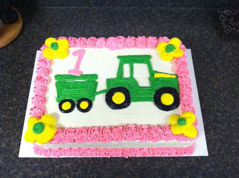 Girlie John Deer Tractor 1 yr Birthday Cake 1 Yr Birthday Cake, Pink Tractor Birthday Party, 1 Yr Birthday, Tractor Birthday Cake, Tractor Party Favors, Tractor Birthday Cakes, John Deere Cake, Shower Punch, John Deere Birthday Party