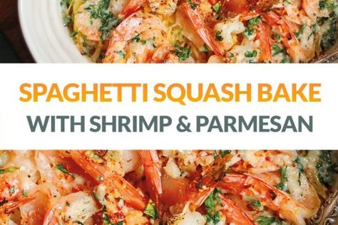 Keto Spaghetti Squash, Spaghetti Squash Shrimp, Shrimp Bake, Keto Spaghetti, Garlic Shrimp Scampi, Spaghetti Squash Noodles, Spaghetti Squash Casserole, Squash Noodles, Baked Spaghetti Squash