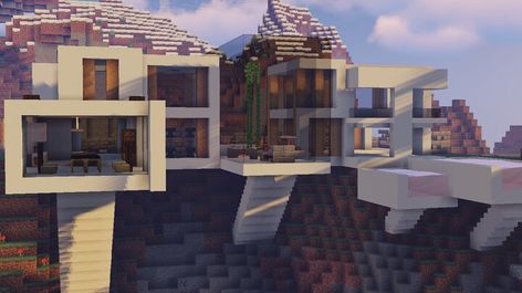 Modern Ocean House Minecraft Map Minecraft House Cliffside, Beach House Minecraft Aesthetic, Minecraft Modern Mountain House, Modern Ocean House, Minecraft Ocean House, Modern Minecraft Builds, Minecraft Modern Houses, Minecraft Mountain House, Villa Minecraft