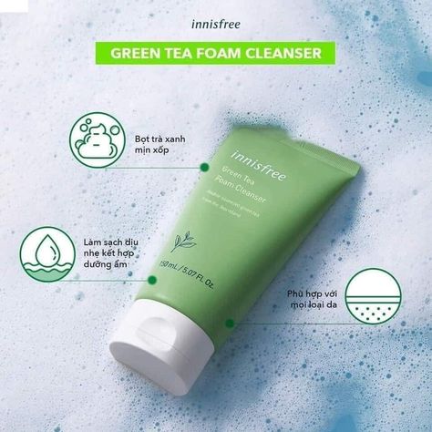 Green Tea Cleanser, Innisfree Green Tea, Photography Tips Iphone, Cosmetic Packaging Design, Beauty Marketing, Hydrating Cleanser, Foaming Cleanser, Cosmetic Design, Instagram Layout