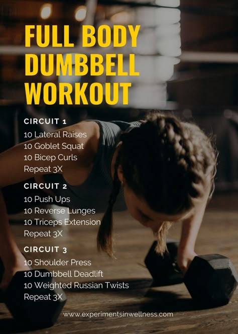 Gym Workouts | Full Body Dumbbell Workout | Experiments In Wellness Wods Crossfit, Full Body Dumbbell, Crossfit Workouts At Home, Full Body Dumbbell Workout, Best Gym Workout, Open Gym, Dumbell Workout, Full Body Workout Routine, Training Ideas