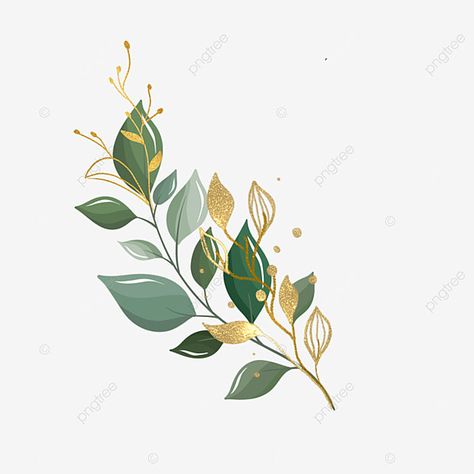 Gold Flowers Drawing, Gold Flower Drawing, Green And Gold Design, Theme Bapteme, Painting Ideas On Canvas Aesthetic, Beautiful Pencil Drawings, Leaf Png, Gold Drawing, Leaf Vector