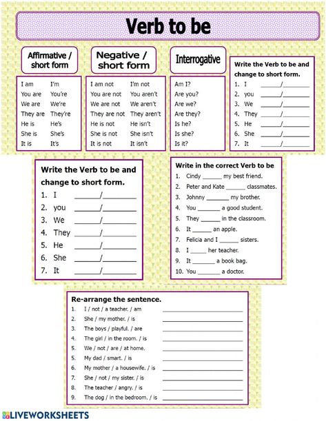 To Be, Verb To Have Worksheet, Verb To Be Worksheets For Kids, Verb To Be Worksheets, Verb To Have Worksheet Grammar, Verb To Be, Verb To Be Past, Verb To Have, English For Students