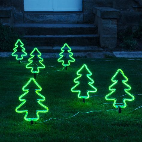 6 Neon Christmas Tree Stake Lights Outdoor Christmas Tree Decorations, Christmas Tree Silhouette, Outdoor Christmas Tree, Christmas Light Displays, Colonial Christmas, Christmas Tree Set, Led Christmas Lights, Outdoor Christmas Lights, Christmas Accessories