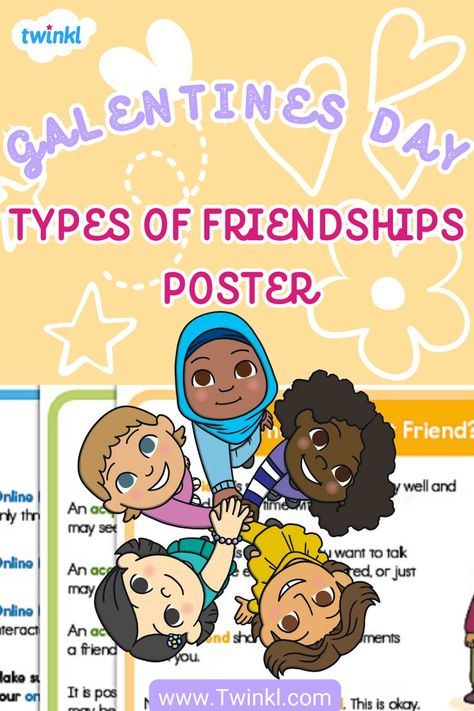 Heart, flower and star doodles with a picture of a group of girls Types Of Friendships, Friendship Poster, About Friendship, Galentines Day, Valentines Day Activities, Poster Ideas, Help Kids, Kids Learning, Different Types