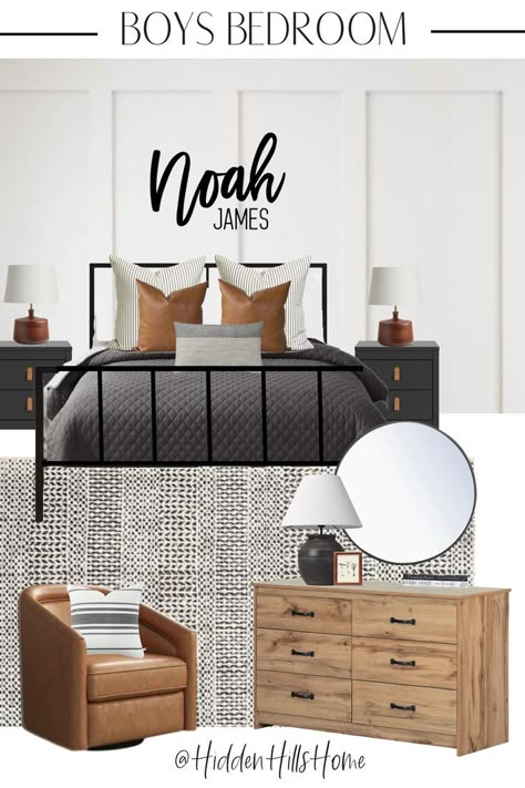 Teenage Boys Bedroom, Boys Bedroom Mood Board, Masculine Bedroom Decor Ideas for tween boys