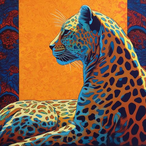 Big Cat Painting, Lion Pop Art, Big Cat Drawing, Jaguar Painting, Jaguar Illustration, Golden Illustration, Vanessa Davis, Jaguar Art, Art Bio