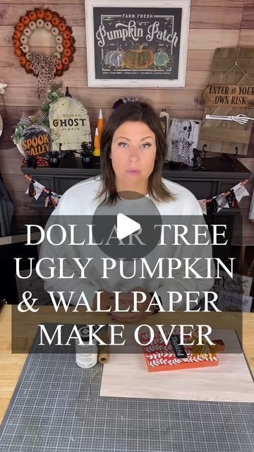 Creative Sarah at Home on Instagram: "Ugly Dollar Tree Pumpkin Makeover! 
Dollar Tree DIY
#dollartreediy #dollartreecrafts #dollartree #diydecor #diycrafts #diy #creativesarah #falldiy #f#fallcrafts #dollartreefall2024" Dollar Tree Pumpkin Door Hanger, Dollartree Diy Decor, Dollar Tree Crafts Videos, Dollar Tree Sign Makeover, Fall Dollar Tree Diy Decor, Pumpkin Makeover, Dollar Tree Fall Decor Diy, Dollar Tree Pumpkins, Pumpkin Wallpaper