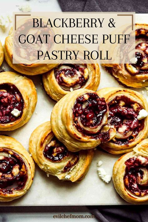 Blackberry & Goat Cheese Puff Pastry Roll Baked Goat Cheese Puff Pastry, Goats Cheese Puff Pastry, Goat Cheese Pastry, Goat Cheese Puff Pastry Appetizer, Blackberry Pastry Recipes, Blackberry Appetizers, Baked Goat Cheese Appetizer, Puff Pastry Goat Cheese, Puff Pastry Jam