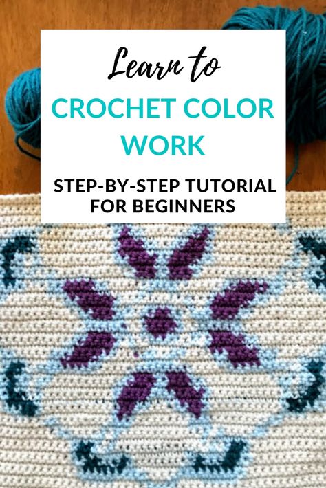 Let's learn how to do crochet color work! This easy crochet tutorial will give you the basics of crochet color work - learn tapestry crochet and other methods of crochet color work! Beginner crochet tutorial.d #crochettutorial #crocheting #crochet #tutorial #beginnercrochet How To Crochet Color Work, How To Crochet A Graphgan In Sc, How To Crochet Two Colors Together, Color Work Crochet Patterns, Color Work Crochet, Colourwork Crochet, Crochet Color Work, Crochet Colorwork, How To Do Crochet